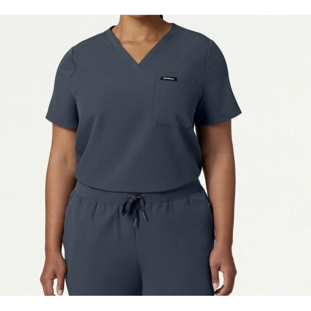 Jaanuu Rhena Scrub Top Essential 1 Pocket Carbon Gray Women Plus 1X NWT V Neck